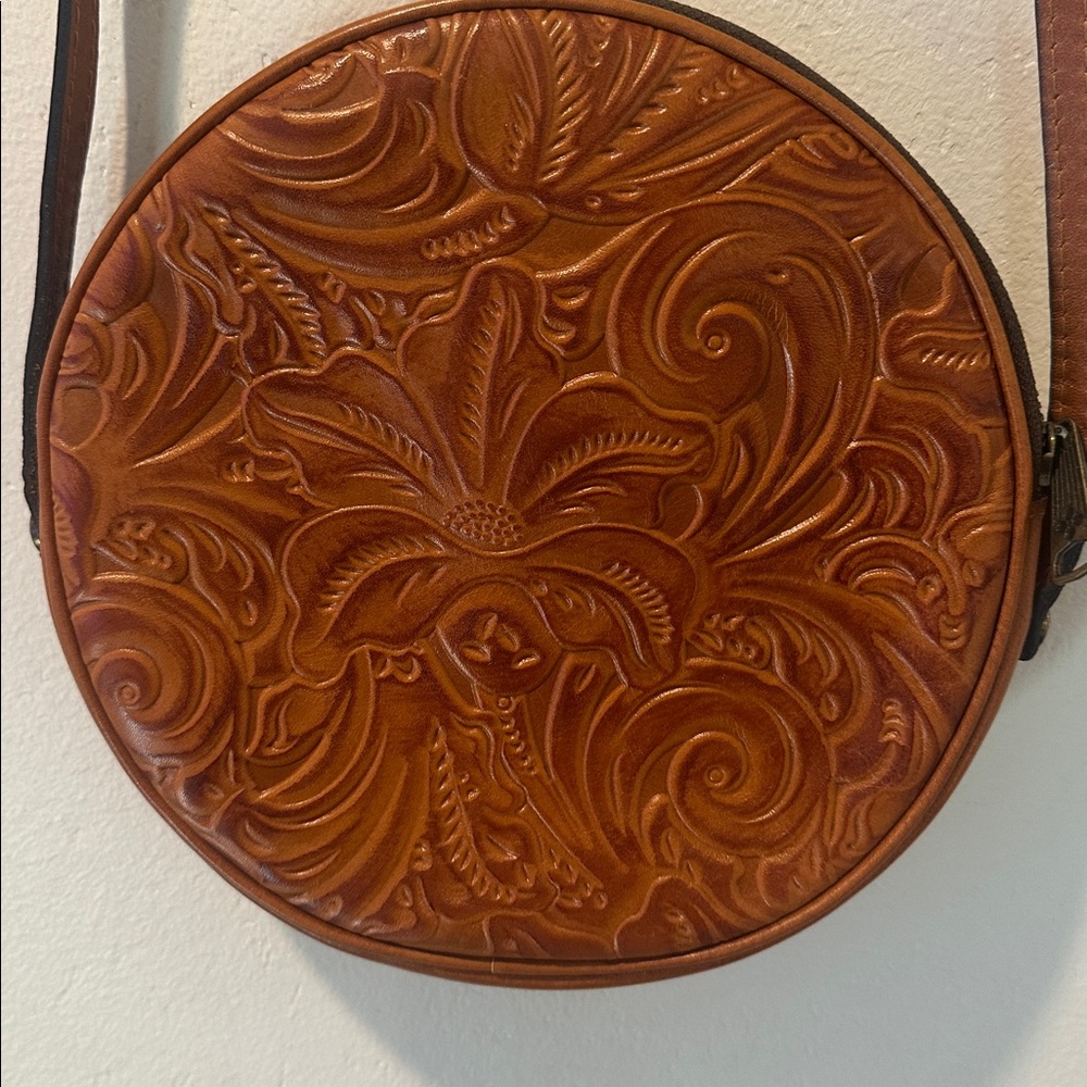Patricia Nash Tan Embossed Round Crossbody Bag - Picture 3 of 6